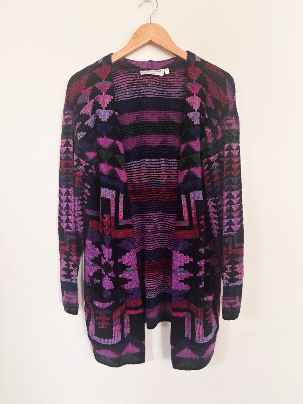 Vintage French Rags cardigan sweater purple Aztec design - small